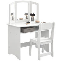 Qaba - Coiffeuse pour enfants avec miroir pliant, tabouret et étagère de rangement - Blanc-Colour: White 