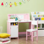 Qaba - Ensemble bureau et chaise pour enfants (2 pièces) avec tableau blanc et rangement - Rose-Fabriqué à partir de MDF et de bois de pin de haute qualité, sûr et robuste 