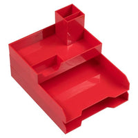 JAM Paper - Ensemble de rangement de bureau empilable de luxe – 1 plateau supérieur, 2 plateaux à courrier et 1 porte-stylo – Rouge-Ensemble de bureau de luxe avec plateaux à papier empilables | La couleur rouge