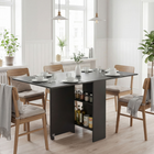HOMCOM - Table à manger pliante à abattant avec étagères à 2 niveaux et roulettes pour 2-4 personnes - noir-Peut accueillir jusqu’à six personnes 