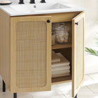 Modway - Chaucer 24" Vanette de salle de bain - Oak White-Portes en rotin tissé
