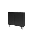 Nexera - Console de rangement 2 portes Slim, Noir-D'une faible profondeur, ce meuble, sublimé par ses pieds épingles, offre un espace de rangement discret sur deux étagères intérieures derrière ses doubles portes en MDF avec finition laquée texturée à motifs géométriques