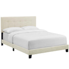 Modway - Amira Tissu rembourré Lit plein, Beige-Tête de lit capitonnée à boutons rembourrés
