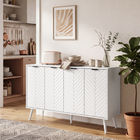 HOMCOM - Buffet moderne 47 po avec portes de rangement multiples - blanc-Motif chevron embossé sur les panneaux de porte pour un look original et tendance 