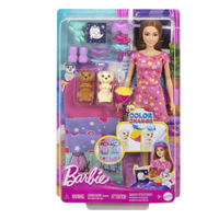Barbie - Soirée Pyjama Chiots - Coffret Poupée, Chiots, Accessoires-Place aux doux rêves pour les amoureux des chiots avec ce coffret Barbie « Soirée pyjama avec chiots » de plus de 10 pièces