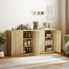 HOMCOM - Buffet cannelé 30,7 po avec porte à ouverture par pression - chêne - ensemble de 2-Finition chêne moderne ajoutant une touche d'élégance à tout espace de vie