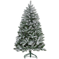 HOMCOM - Sapin de Noël Artificiel Flocké de 5 pieds avec Support Métallique - Branches Articulées-Les branches recouvertes de neige imitent un aspect hivernal et fraîchement enneigé  