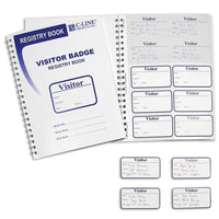 C-Line - Badges de visiteur avec journal de registre – Taille du badge 3-5/8 po x 1-7/8 po - Ensemble de 150 badges et carnet de bord-Lorsque le badge est rempli, les noms des visiteurs sont inscrits dans le registre, fournissant une trace écrite de leur visite dans votre établissement.