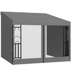 Outsunny - Pergola gazebo mural 10 pi l x 10 pi L avec rideaux et moustiquaires - gris foncé-Fixé au mur, apporte l'intérieur à l'extérieur