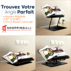 ShoppingAll - Support de livre pliable et réglable avec base rotative à 360° et clips élastiques - Noir-Le Support Tout-En-Un Ultime - Que vous soyez en train de cuisiner, d’étudier ou de travailler, ce support polyvalent s’adapte à toutes les tâches. Il sert même de support portable pour ordinateur portable! Un cadeau idéal pour les amateurs de cuisine, de lecture ou de travail mains libres.
