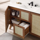 Modway - Soma 48" compatible avec un ou deux éviers simples ou double Armoire de toilette de salle de bain (lavabo non inclus) - Noyer-Portes et tiroirs en tissage en rotin