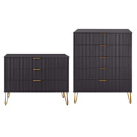 Manhattan Comfort - Commode moderne Dumbo et commode haute à 5 tiroirs - noir - ensemble de 2-Commode de chambre moderne-contemporaine avec une touche de glamour comprenant une commode standard et une commode haute