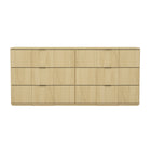 Manhattan Comfort - Clive 72" Commode double à 6 tiroirs style mid-century modern - Chêne naturel et or-Commode à six tiroirs aux lignes épurées fabriquée en bois manufacturé pour un look de chambre moderne et raffiné