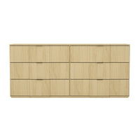 Manhattan Comfort - Clive 72" Commode double à 6 tiroirs style mid-century modern - Chêne naturel et or-Commode à six tiroirs aux lignes épurées fabriquée en bois manufacturé pour un look de chambre moderne et raffiné