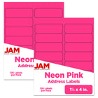 JAM Paper Étiquettes postales, 1 1/3 x 4 po, rose néon, 252/paquet-Étiquettes postales