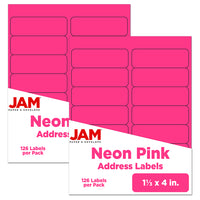 JAM Paper Étiquettes postales, 1 1/3 x 4 po, rose néon, 252/paquet-Étiquettes postales