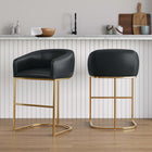 Manhattan Comfort - Louvre tabouret de bar moderne du milieu du siècle de 21" en similicuir noir et or titane - lot de 2-Piédestal demi-cercle en acier inoxydable avec finition dorée