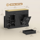 HOMCOM - Buffet style ferme avec station de charge et rangement poubelle dissimulé - noir-Deux tiroirs et une armoire à 2 niveaux pour ranger les ustensiles et les bols 