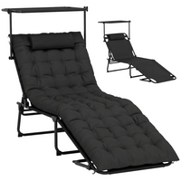 Outsunny - Chaise de bronzage pliante - chaise longue avec auvent - noir-Ensemble de mobilier de patio extérieur à sept pièces pour les repas et réunions en famille