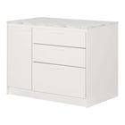 South Shore - Myro - Îlot de cuisine avec porte et tiroirs - Faux Marbre blanc et Blanc-Coin déjeuner : cet îlot pratique et compact est doté d’un espace pour tabourets. Il multiplie ainsi les places assises tout en favorisant les échanges.