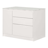 South Shore - Myro - Îlot de cuisine avec porte et tiroirs - Faux Marbre blanc et Blanc-Coin déjeuner : cet îlot pratique et compact est doté d’un espace pour tabourets. Il multiplie ainsi les places assises tout en favorisant les échanges.