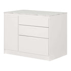 South Shore - Myro - Îlot de cuisine avec porte et tiroirs - Faux Marbre blanc et Blanc-Coin déjeuner : cet îlot pratique et compact est doté d’un espace pour tabourets. Il multiplie ainsi les places assises tout en favorisant les échanges.