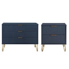 Manhattan Comfort - Dumbo table de chevet moderne à 2 tiroirs et commode à 3 tiroirs - bleu minuit - ensemble de 2-Commode de chambre moderne-contemporaine avec une touche de glamour comprenant une commode standard et une table de nuit 2.0
