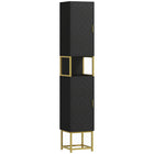 Kleankin - Armoire colonne de salle de bain autoportante 67 po H - noir-Motif chevron en losange avec base dorée qui rehausse l'esthétique de la maison 