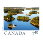 Carnet de 6 timbres Terre de nos aïeux au tarif des envois à destination des États-Unis-Ce timbre met en vedette une photo aérienne des Mille-Îles, en Ontario