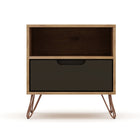 Manhattan Comfort - Rockefeller Table de Nuit 1 Tiroir Style Mid-Century Modern 51 cm - Naturel et Gris Texturé - Lot de 2-Capacité de 5 kg par étagère et tiroir