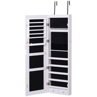 HOMCOM - Armoire à bijoux miroir avec lumières led et 2 clés - 14,5 po L x 47,25 po l x 4 po H - blanc-Doublure noire à l'intérieur de l'armoire pour protéger les bijoux des rayures 