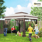 Outsunny - Auvent pliant 12 pi l x 12 pi L avec maille - Beige et brun foncé-Toit de tente spacieux de 12 po x 12 po