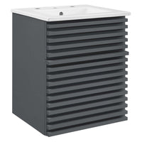 Modway - Render Fixation murale de 18" Vanette de salle de bain - Gris blanc-Vanité moderne du milieu du siècle