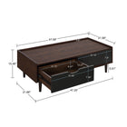 Manhattan Comfort - Table basse Duane 120 cm style mid-century moderne - marron foncé et noir-Poignée à courbe ouverte avec capacités de porte coulissante au-dessus du côté du tiroir