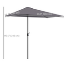 Outsunny - Parasol de patio demi-lune avec 5 baleines - 8 pi - gris-Montage et démontage pratiques avec la manivelle