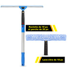 Gritt Commercial - Ensemble professionnel de nettoyage de vitres - Raclette de 18 po - Lave-vitres de 18 po - Perche de 20 po - Lot de 2-Le manche pivote à 180° pour atteindre facilement les coins, les rebords et les appuis de fenêtre