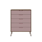 Manhattan Comfort - Ensemble de commode de chambre à coucher Rockefeller style milieu du siècle 3 pièces - nature et rose pâle-21,57 po L x 35,31 po l x 44,57 po H