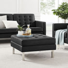 Modway - Loft Touffe Cuir végane Ottoman - Argent noir-Pieds en acier inoxydable argenté
