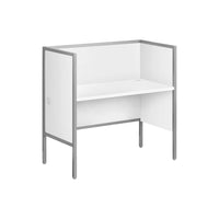 Monarch Specialties - Bureau A Cloison - 48 po L - Bureau - Travail - Qualité Commerciale - Stratifié Blanc - Métal Argenté-Cette cabine de bureau élégante et moderne de 48 pouces de long avec un bureau de qualité commerciale, en stratifié blanc lisse avec un dos entièrement fini et un cadre en métal argenté robuste, est parfaite pour les espaces de travail tendance et fonctionnels