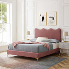 Modway - Current Performance Velvet Lit de plateforme complet, Rose poussiéreuse-Velours de performance résistant aux taches
