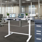 Motionwise - Bureau électrique assis-debout à moteur unique  série M1 Glass avec tiroirs pivotants - Blanc-Durabilité et stabilité premium : Conçu avec un plateau en verre (trempé) raffiné et un cadre en acier enduit de poudre, ce bureau allie longévité et allure professionnelle