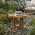 Modway - Eleni Rond de 20 po Terrasse extérieure Bois de teck Table d’appoint - Naturel-Plateau à lattes