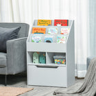 HOMCOM - Étagère à livres multi-étagères pour enfants avec tiroir de rangement - Gris-Roues sous le tiroir pour un déplacement facile 