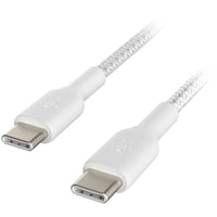 Belkin - Câble tressé USB-C vers USB-C 2.0, 1 mètre, blanc-Chargez et synchronisez un appareil USB-C depuis n'importe quel chargeur ou port USB-C