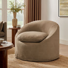 Modway - Sadie Slipcover Mélange de lin Chaise d’accent ronde - Amande-Coussins de duvet fondu
