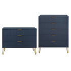 Manhattan Comfort - Dumbo commode moderne et commode haute 5 tiroirs - bleu minuit - ensemble de 2-Commode de chambre moderne-contemporaine avec une touche de glamour comprenant une commode standard et une commode haute