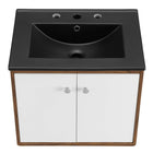 Modway - Transmit 24" Vanité de salle de bain murale - Blanc Noir-Matériel Chrome