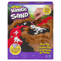 Kinetic Sand - Creuser pour Dinos Dino Dig-Creusez et découvrez 10 os : Le coffret Fossiles Dino s'ouvre pour révéler une zone de jeu à thème et comprend une pioche et pelle 2-en-1 pour vous aider à trouver 10 os de dinosaure cachés sous le sable Kinetic Sand.