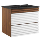 Modway - Render Support mural de 24" Vanette de salle de bain - Noyer blanc Noir-Vanité moderne du milieu du siècle