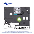 Brother - TZe231 Ruban laminé authentique pour étiqueteuses P-touch - 12 mm de largeur x 8 m de longueur - blanc avec texte noir-L’endos fendu facile à peler permet l’application rapide de l’étiquette